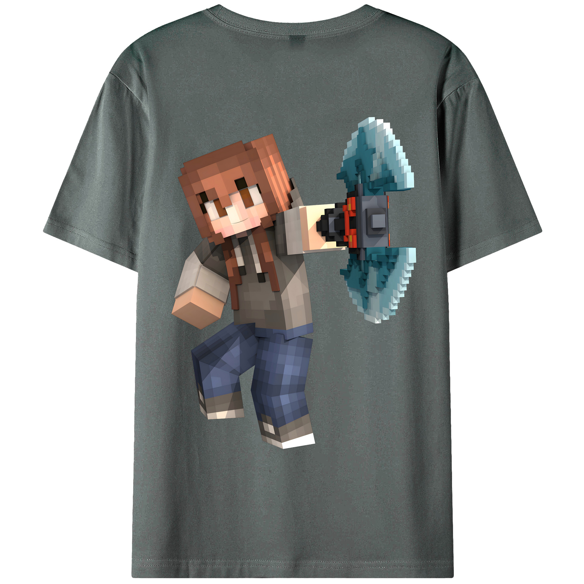 （画像用） マインクラフト ブロックの世界 Minecraft MC Block world 綿100％ メンズ半袖Tシャツ（バックプリント） 通気性